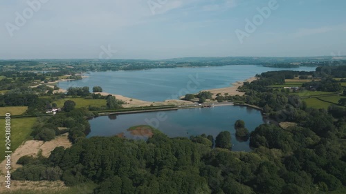 Aerial view of Chew Valley Lake and surrounding countryside in Somerset, England