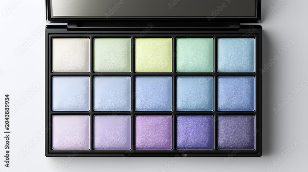 Fototapeta premium Elegant Makeup Palette Featuring Shimmering Pastel Eyeshadows - Luxury Cosmetic Product