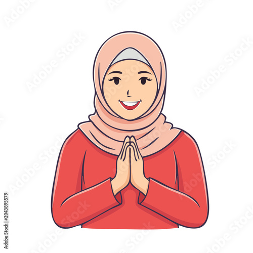 Woman in Hijab Greeting with Hands Together