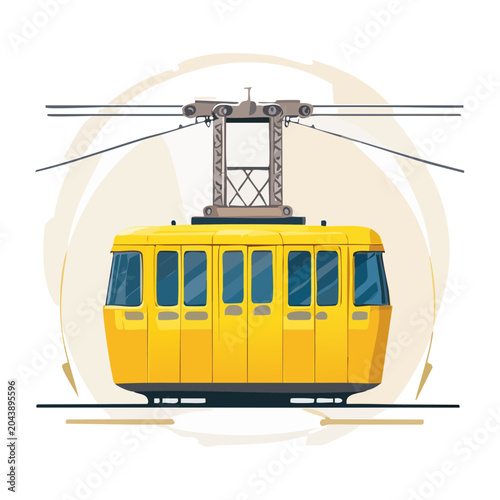 Yellow tram illustration in flat design style