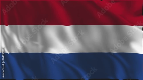 The Netherlands flag waving slowly in the foreground