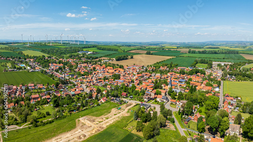 Bild auf Leinwand Gemeinde Huy Badersleben in the Harz region from above, Saxony-Anhalt, Germany