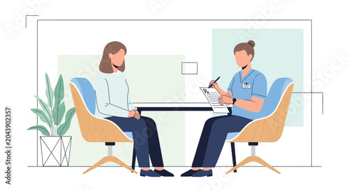 Therapist Counselor Talking with Patient in Office Meeting Consultation
