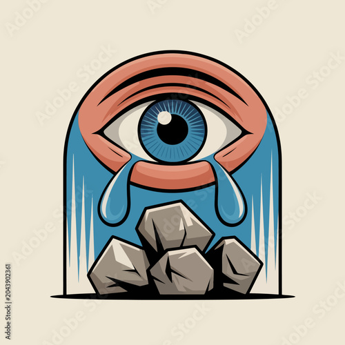 Foto Crying Blue Eye with Tears and Stones.