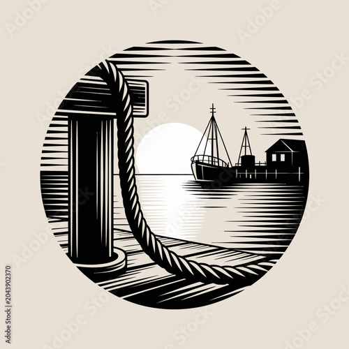 Canvas-taulu Dock Post with Rope Detail.