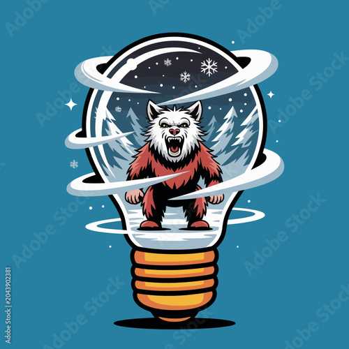 Furry creature inside a light bulb.