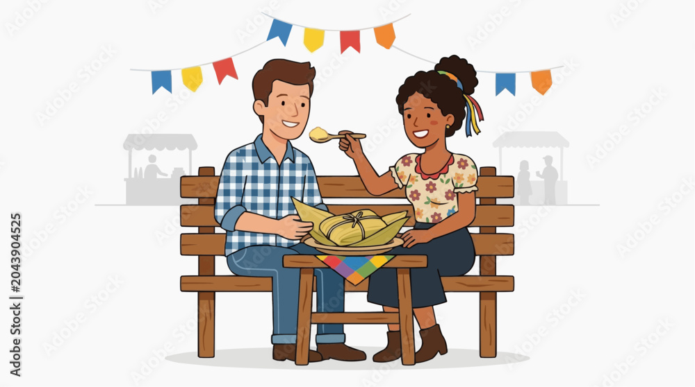 Fototapeta premium Bolo de Milho Assado Baked Corn Cake with Crispy Edges, Brazilian June Festival Sweet Flat Illustration