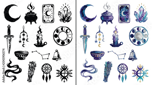 Cuadro en lienzo Mystical and Esoteric Symbols Collection for Witchcraft and Spirituality
