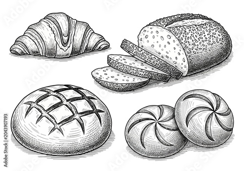 Foto Artistic sketch of assorted fresh baked bread and pastries