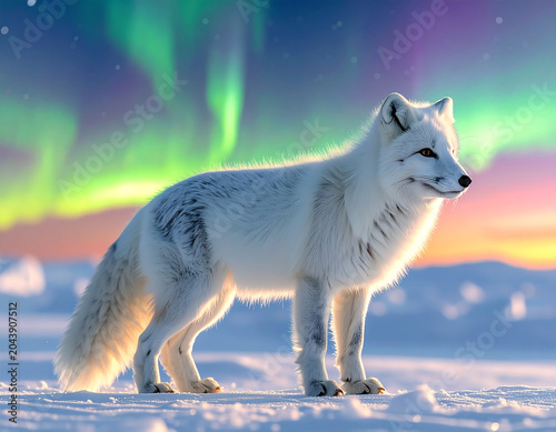 Arctic Fox Under Aurora