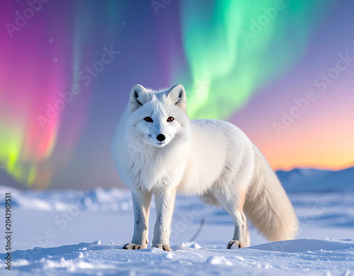 Arctic Fox Under Aurora