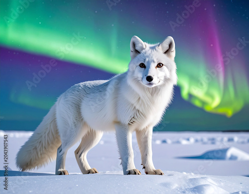 Arctic Fox Under Aurora