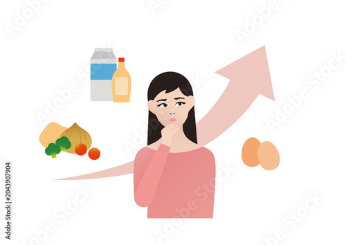 食費の値上げに悩む女性のベクターイラスト素材