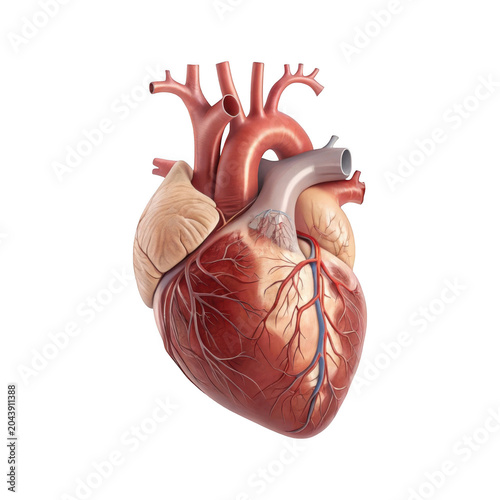 Human heart with blood vessels illustration isolated on transparent background