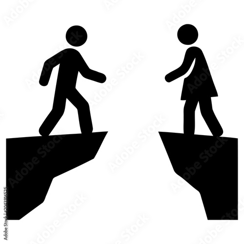 Bild auf Leinwand Two diverse stylized figures standing on cliff edges facing each other illustrat
