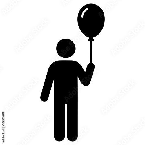 Fotografie Simple vector graphic illustration of a stylized figure holding a single balloon aloft against a white background