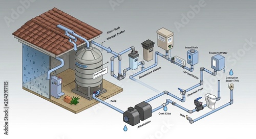 Rainwater Harvesting System Diagram with Components