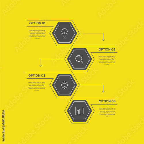 Minimalist Business Layout with Four Hexagonal Options for Data Presentation