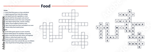 Konstfotografi Food-themed crossword puzzle with clues and empty boxes