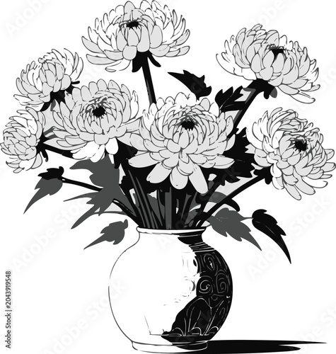 Chrysanthemum Ceramic Vase Sticker Illustration