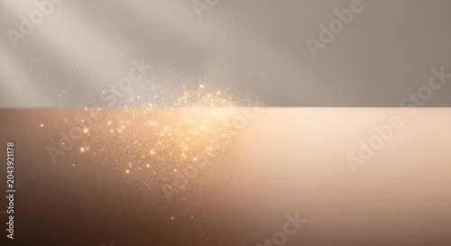 Smooth human skin surface illuminated by soft golden light with shimmering glowing particles creating a luxurious and ethereal aesthetic