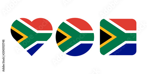 Foto South Africa Flag Icons Set in Heart, Circle and Rounded Square Shapes