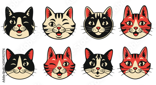 Cartoon Cat Faces with Different Expressions