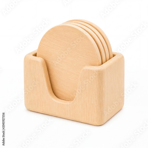 Handcrafted Recycled Wood Coaster Holder Isolated on White Background