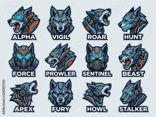 Robotic wolf heads collection.