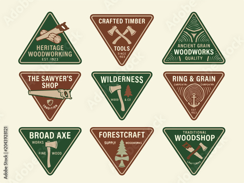 Vintage woodworking logo signs collection.