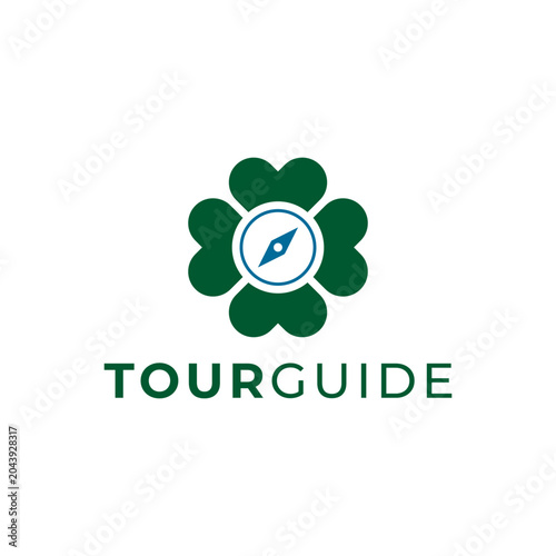Modern logo clover leaf with compass on the center.