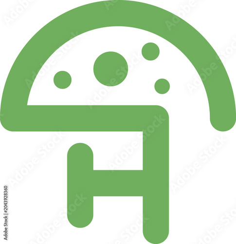 Green mushroom logo forming the letter H.