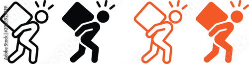 Fotografie Man carrying heavy box silhouette icon set