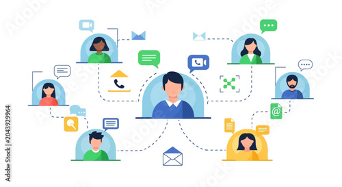 Digital network connecting diverse individuals for seamless communication and online interaction, illustrating modern social and business connections
