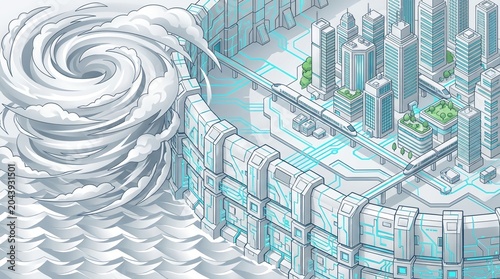 Physical AI Shielding Futuristic City From Massive Hurricane