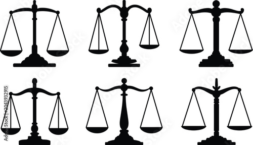 Photos Justice scales silhouettes collection, law balance symbols, legal equality conce