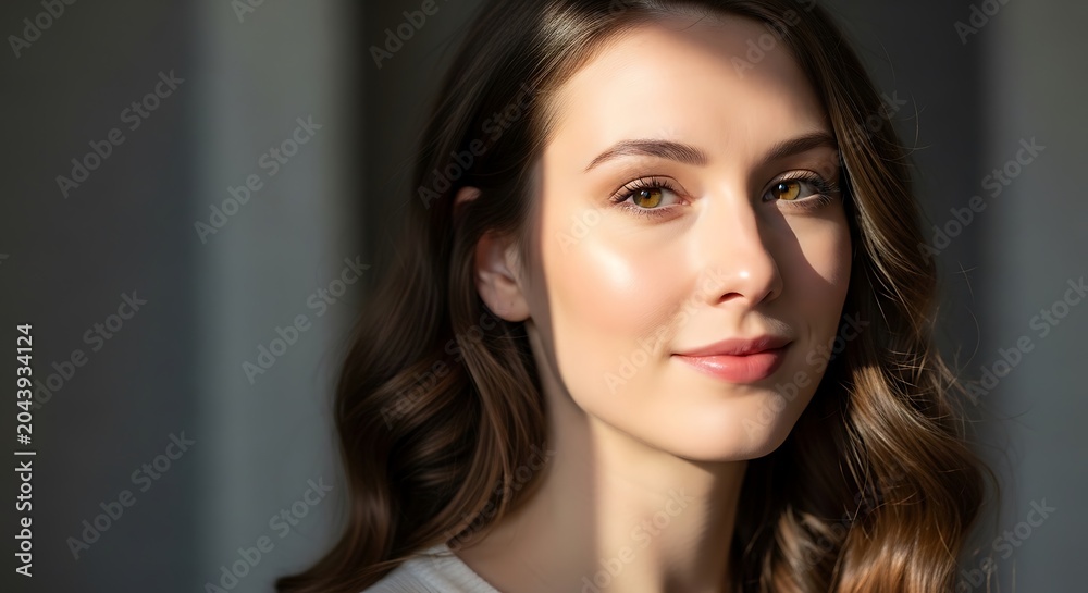 Naklejka premium Young woman with long brown hair.