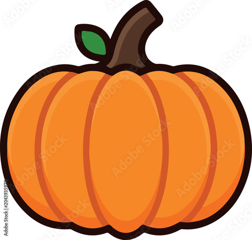 Fotografie Simple Cartoon Pumpkin With Stem and Leaf