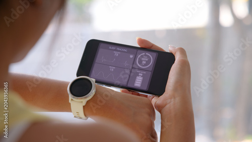 Tableau sur toile Agentic AI smart IOT watch sport wrist wear collect bio ECG heart rate data sleep record health care device digital internet of things app