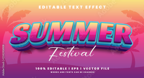Foto summer festival vector text effect with modern style design