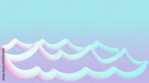 Schilderij op canvas パステルカラーの立体ウェーブチューブが浮遊する柔らかなグラデーション抽象背景イラスト