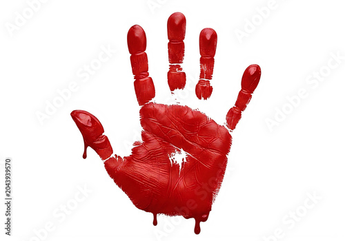 Red bloody hand print with dripping paint
