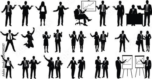 Canvastavla Business people silhouettes showing teamwork, success, and corporate presentatio
