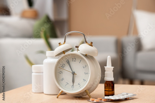 Alarm clock, nasal drops an...