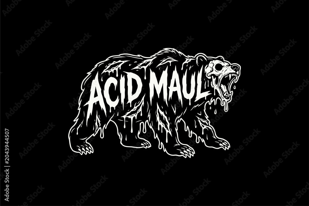 Fototapeta premium Bear with open mouth and skull.