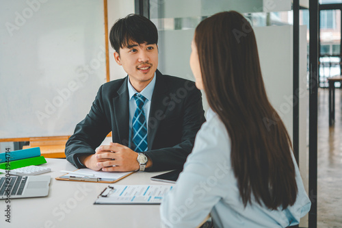 Human Resources Manager Job interviews are being conducted with job seekers regarding their background and experience in the application form in order to be considered for employment at the company