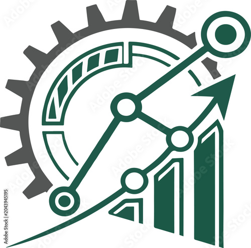 Industrial Growth Chart with Upward Arrow and Gear Symbol Representing Progress and Efficiency
