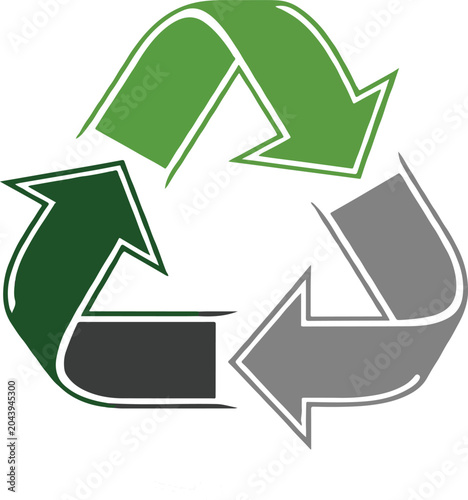 Recycling symbol with green and grey arrows in circular motion for sustainability concept vector illustration