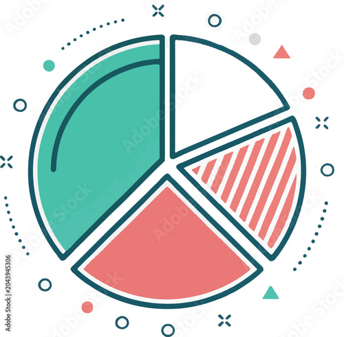 Pie chart diagram in flat design with abstract elements during business presentation for financial analysis