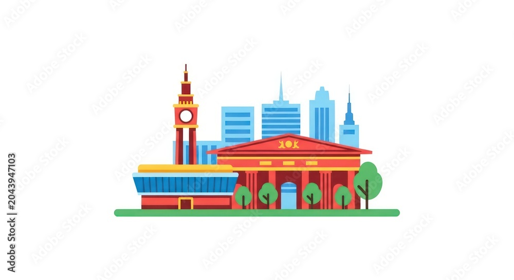 Fototapeta premium Colorful illustration of city landmarks.